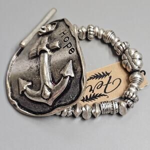 Fern Hope Anchor Nautical Stretch Bracelet Silvertone Toggle Closure NEW NWT